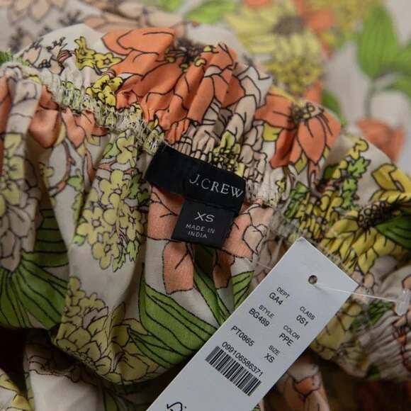 J. Crew Tie-Shoulder Cotton Poplin Dress Zinnia Floral Green Orange Size XS New - Picture 4 of 6